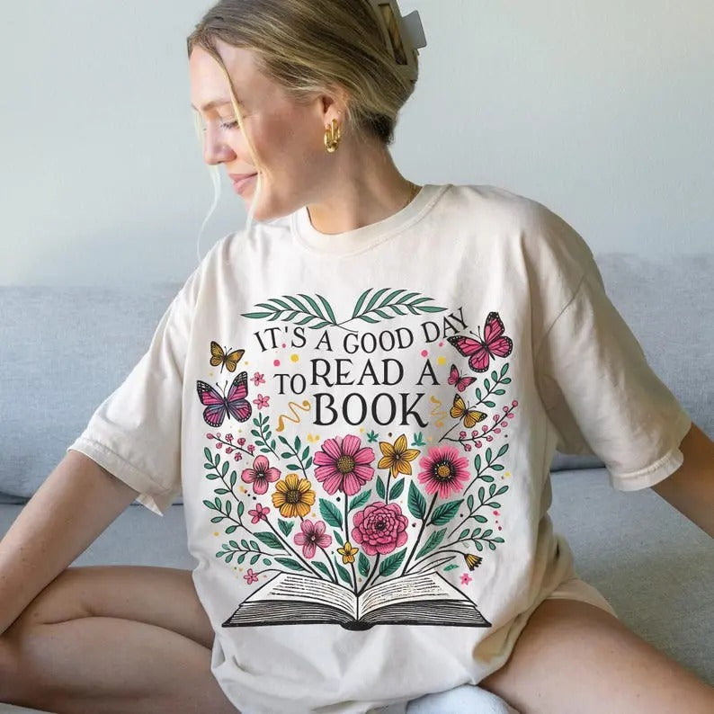Comfort Colors Cute Teacher T-Shirt, Its A Good Day To Read A Book, Back to School, Bookish Shirt, Book Lover T-Shirt, Floral Books Tee