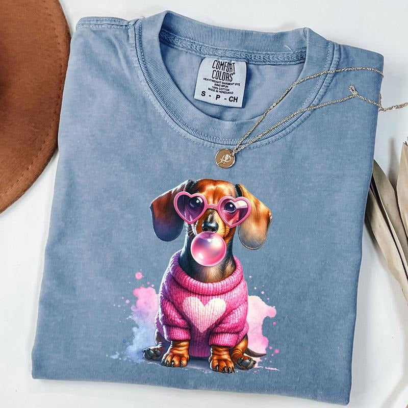 Comfort Colors Dachshund Bubblegum Shirt, Sausage Dog T-Shirt, Funny Dog Shirt, Unisex T-Shirt