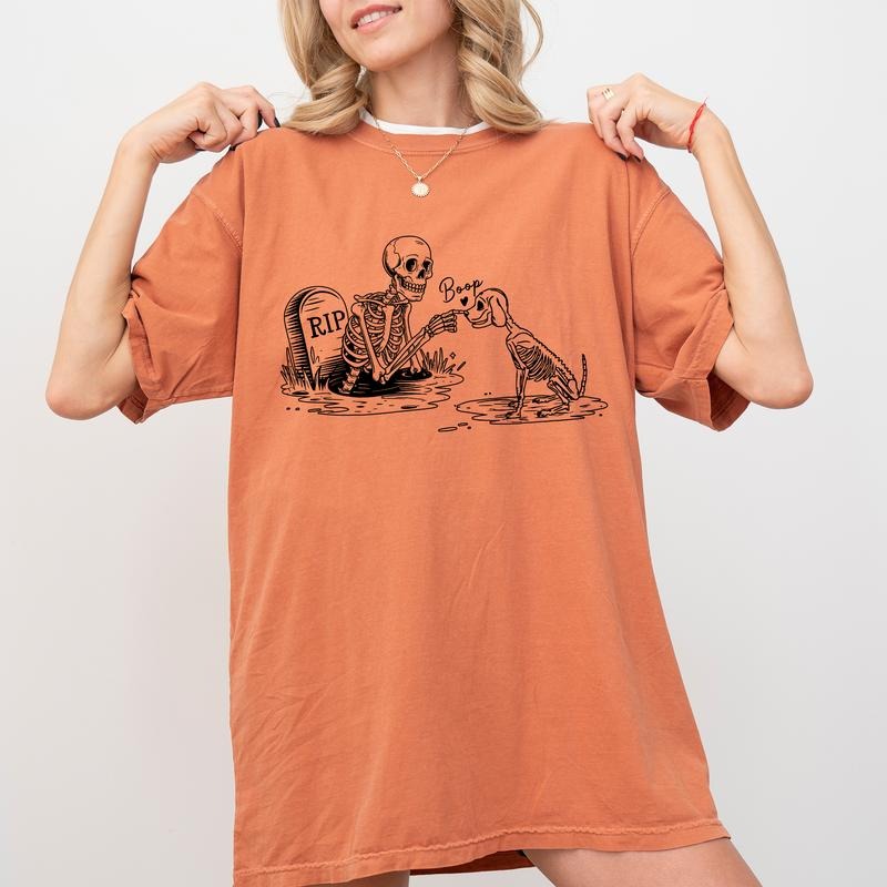 Comfort Colors Dog Skeleton Shirt, Funny Dog Halloween Unhinged Tees, Skeleton Boop Dog Graphic Printed Tee, Dog Lovers Halloween Tee, Dog Mom Tee Tee, Halloween Gifts For Dog Mom, Women's Top, Womenswear, Cotton Fabric Relaxed Fit Chic Style