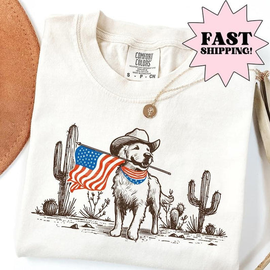 Comfort Colors Dog T-Shirt, 4th of July Shirt, USA Sweatshirt, Western Shirt, Fourth of July Shirt, American Flag Shirt, America Shirt, Vintage Tee