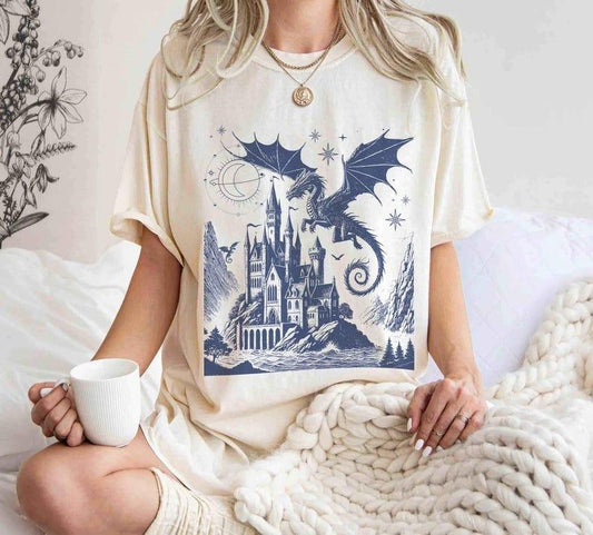 Comfort Colors Dragon Shirt, Vintage Dragon Shirt, Dark Medieval Shirt, Artsy Shirt, Gift for Fantasy Reader, Castlecore Dragon Lover Gift