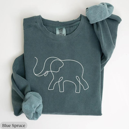 Comfort Colors Elephant Sweatshirt - Abstract Minimalist Elephant Cotton Fleece