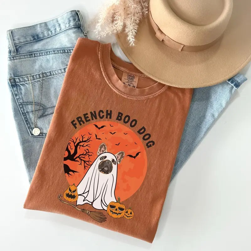 Comfort Colors French Bulldog Halloween Shirt, Frenchie Halloween Shirt, Ghost Dog Shirt, Bulldog Halloween Shirt, Dog Lover Gift, Ghost Shirt, Frenchie Mom Shirt