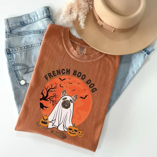 Comfort Colors French Bulldog Halloween Shirt, Frenchie Halloween Shirt, Ghost Dog Shirt, Bulldog Halloween Shirt, Dog Lover Gift, Ghost Shirt, Frenchie Mom Shirt