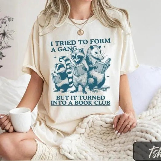 Comfort Colors Funny Reading Shirt, I Tried to Form A Gang But It Turned Into A Book Club, Retro Librarian Shirt, Book Club Shirt, Bookworm