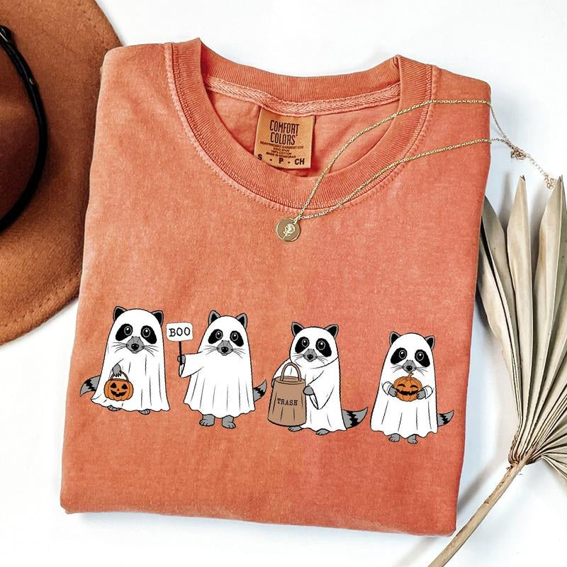 Comfort Colors Ghost Raccoon Halloween Shirt, Retro Raccoon Tee, Cute Raccoon Shirt, Women's Pumpkin Gift, Spooky Season