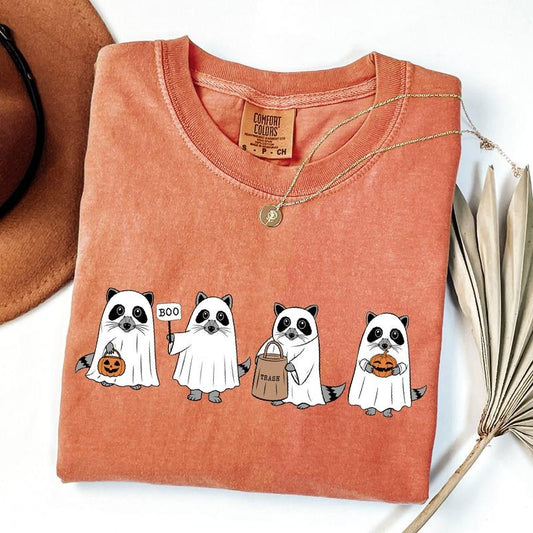 Comfort Colors Ghost Raccoon Halloween Shirt, Retro Raccoon Tee, Cute Raccoon Shirt, Women's Pumpkin Gift, Spooky Season