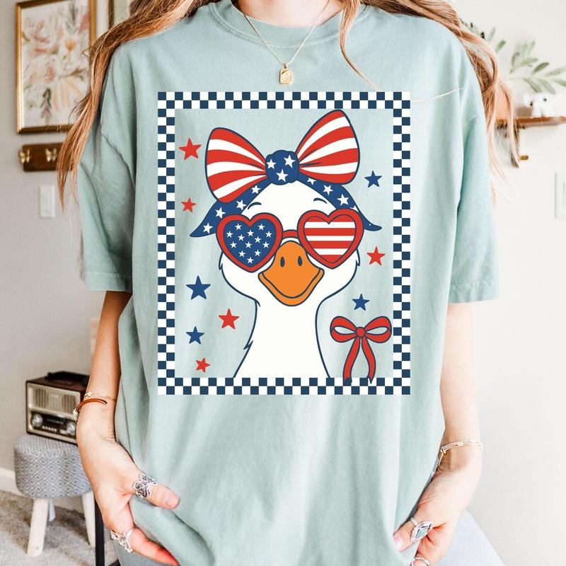 Comfort Colors Girl Goose T-Shirt, Cute Boy Summer Shirt, Silly Goose Girl Shirt, 4th of July Girl T-Shirt, Girl Kids Patriotic Shirt