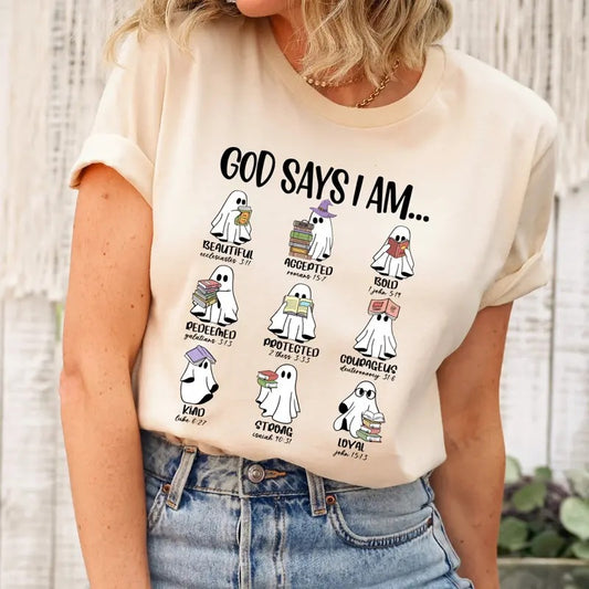 Comfort Colors God Says I Am Halloween Shirt, Cute Ghost Book Shirt, Ghost Shirt, Book Lover T-shirt, Ghost Reading Books, Halloween Sweater, Halloween Gift