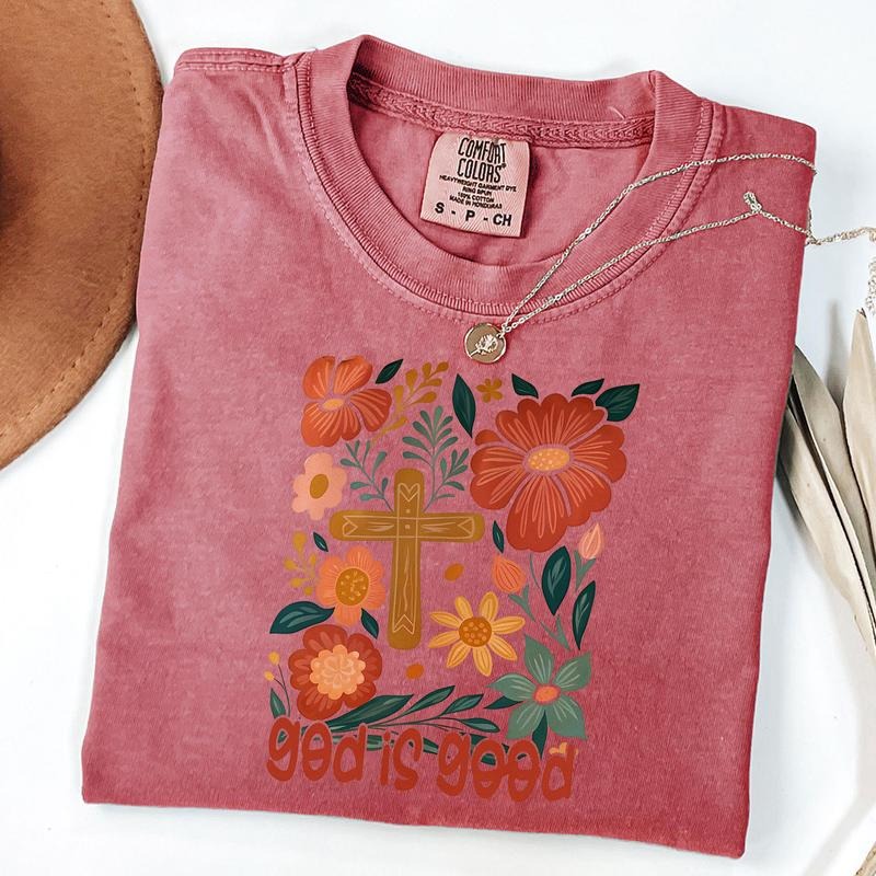 Comfort Colors God is Good Shirt, Floral Christian Shirt, Retro Amen, Bible Verse, Jesus, Faith, God, Unisex T-Shirt