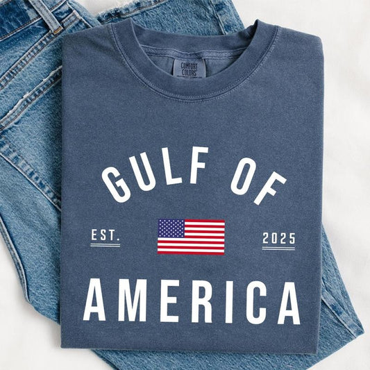 Comfort Colors Gulf of America T-Shirt, Est. 2025 USA Flag Graphic Tee, Patriotic Minimalist Design, Casual Streetwear Summer Top