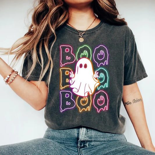 Comfort Colors Halloween Boo Neon T-Shirt, Neon Halloween Ghost Shirt, Halloween Ghost Neon Shirt, Halloween Party Shirt, Boo T-Shirt
