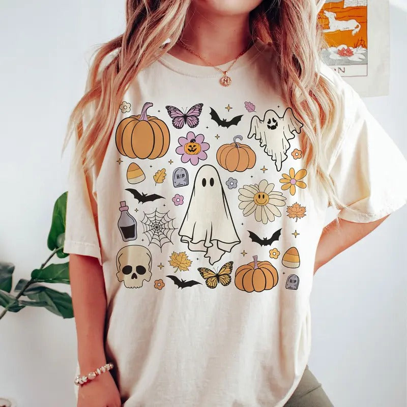 Comfort Colors Halloween Doodles T-Shirt, Halloween Things Shirt, Cute Halloween T-Shirt, Witch T-Shirt, Magic Tee, Comfort Colors