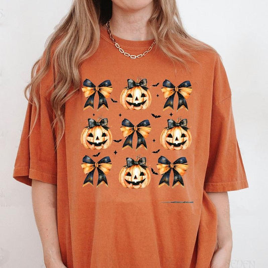 Comfort Colors Halloween Pumpkin Shirt, Coquette Bow Halloween Shirt, Spooky Season Shirt, Halloween Shirt, Pumpkin Shirt