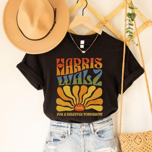 Comfort Colors Harris Walz 2024 Shirt, Kamala Harris Shirt Tim Walz Shirt, Boho Aesthetic Retro Tee, Election 2024 Shirt, LGBTQIA Rainbow Vote Democrat Vote Blue