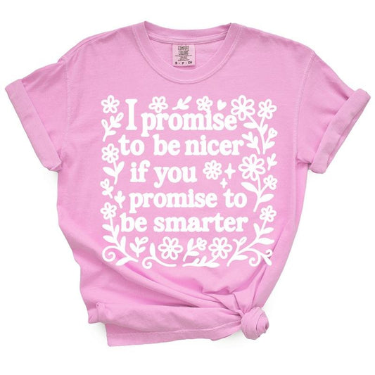 Comfort Colors I Promise To Be Nicer Casual Funny Tshirt - 100% Cotton, Machine Washable, Loose Fit, Crew Neck, Short Sleeve, Unisex