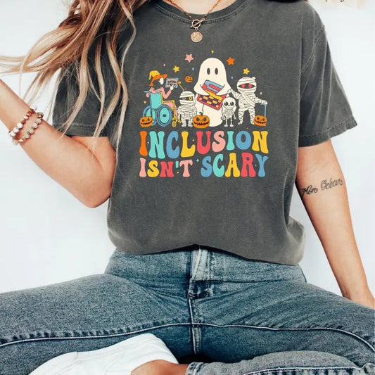 Comfort Colors Inclusion Isn't Scary Halloween Shirt,  Bella Canvas SLP Halloween Shirt, Halloween Sped Teacher Tee, Inclusion Awareness Shirt, Teacher Tee