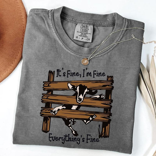 Comfort Colors It's Fine I'm Fine Everything Is Fine Shirt, Cute Sheep Tee, Sarcasm T-Shirt, Everything Is Fine Shirt, Funny Gift For Farmer