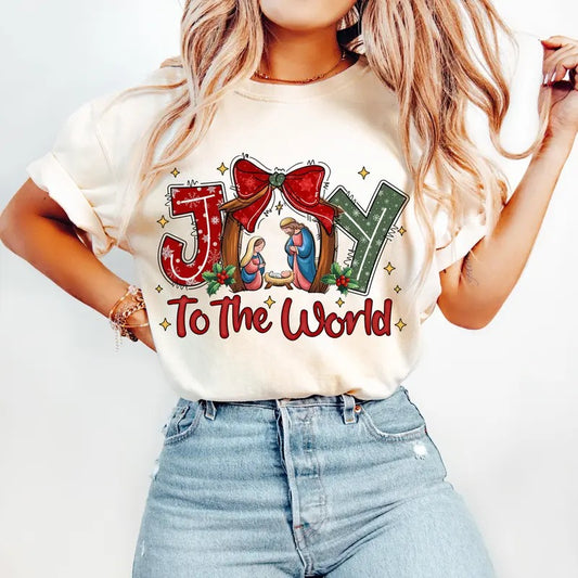 Comfort Colors Joy To The World Shirt, Coquette Jesus Christmas Shirt, Christian Christmas T-Shirt
