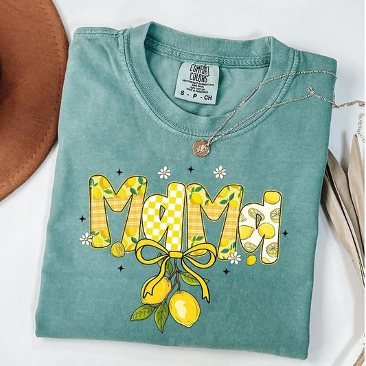 Comfort Colors Lemon Mama Shirt, Summer Mama Tee, Lemon Bow Mom T-Shirt