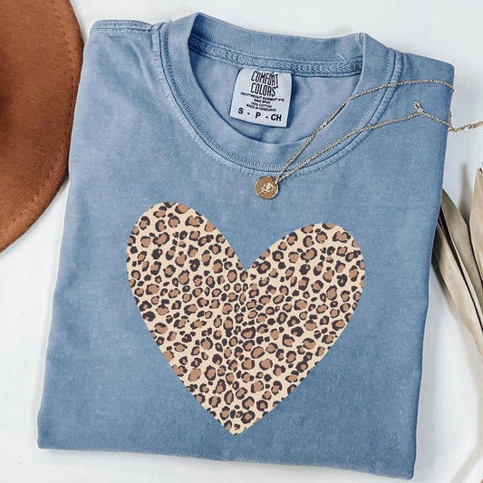 Comfort Colors Leopard Heart Shirt, Retro Leopard T-Shirt, Valentine's Day Tee, Gift For Mom