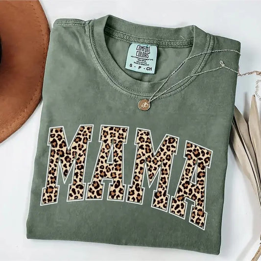 Comfort Colors Leopard Mama Shirt, Mom T-Shirt, Retro Mama TShirt, Gift For Mom, Vintage Mama Graphic Tees Leopard Mama Tee Shirt, Mothers Day Gift