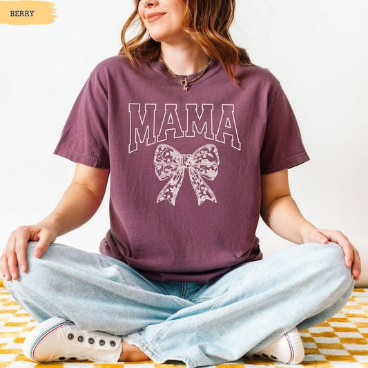Comfort Colors Mama Bow Shirt, Mothers Day Gift, Mom Shirt, Retro Mama Shirt, Gift For Mom, Mama Shirt, Coquette bow Mama T-Shirt