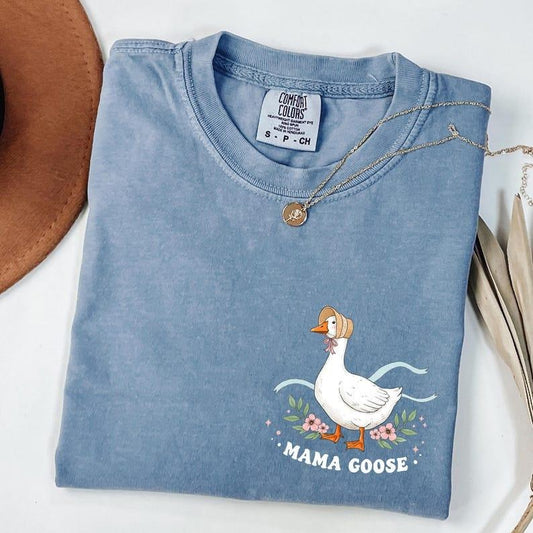 Comfort Colors Mama Goose T-Shirt, Cute Silly Goose Floral Tee, Funny Pregnancy Announcement TShirt, Mothers Day Gift, Funny New Mom T-Shirt