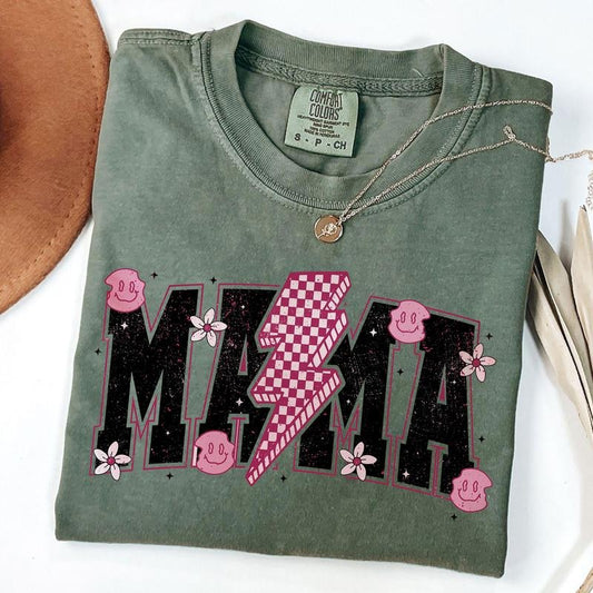 Comfort Colors Mama Lightning Bolt Shirt, Mom Life Shirt, Mama Floral Shirt, Retro Mama Shirt, Mother's Day Gift, Unisex T-Shirt