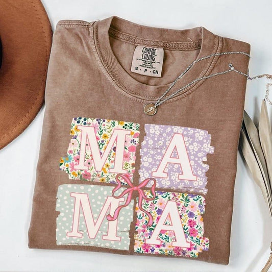 Comfort Colors Mama Shirt, Coquette Bow Mama T-Shirt, Floral Mom Tshirt, Spring Mama Shirt, Springtime Mom Tee, Mothers Day Gift, New Mom