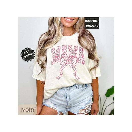 Comfort Colors Mama Shirt, Pink Ribbon Shirt, Mothers Day Gift, Girly Aesthetic Gift For Mom