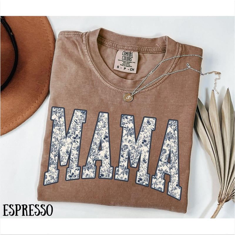 Comfort Colors Mama Shirt, Toile Mama Shirt, Floral Mama Shirt, Mama Tshirt, Girly Aesthetic Gift For Mom, Pregnancy Announcement