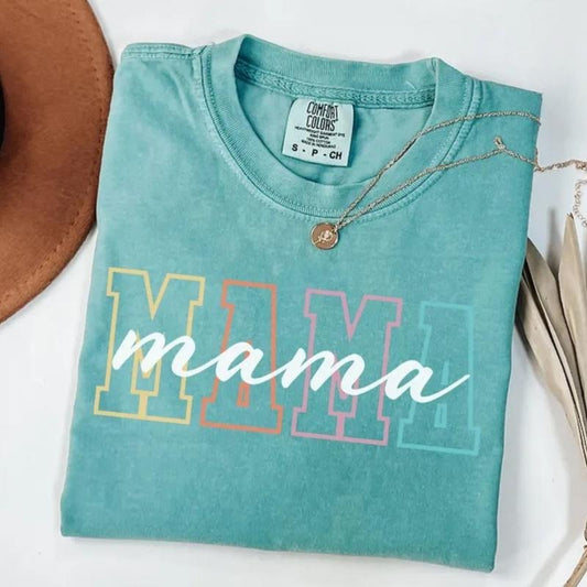 Comfort Colors Mama T-Shirt, Retro Mama Tee, Stylish Mom Tshirt, Mother's Day Gift, Cute Mom Outfit, Colorful Mom T-shirt, Mom Life Shirt