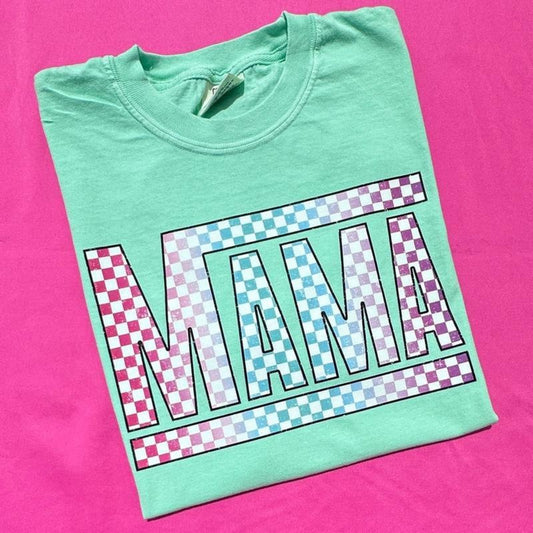 Comfort Colors Multi-Color Checkered Mama Comfort Colors Mother's Day T-Shirt Womenswear
