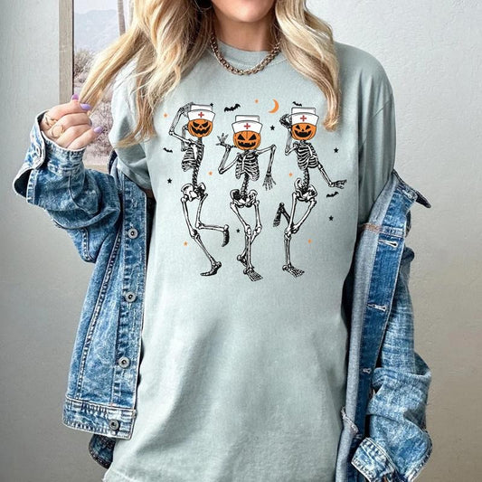 Comfort Colors Nurse Skeleton Dancing Halloween T-shirt, Nursing Halloween, Nurse Fall Shirt, Nurse Gift for Halloween