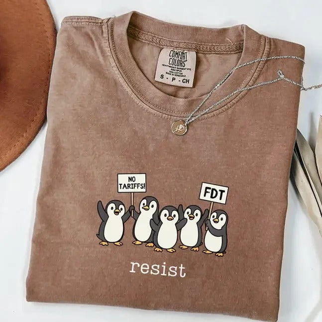 Comfort Colors Penguins Against Tariffs Resist Shirt, FDT Ant1 Trummm Inflation Tee, Funny Penguins T-shirt