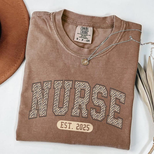 Comfort Colors Personalized Leopard Nurse T-Shirt, Retro Nurse Life Shirt, Nurse Graduation Gift, Nurse Week Tee, Nursing School Shirt