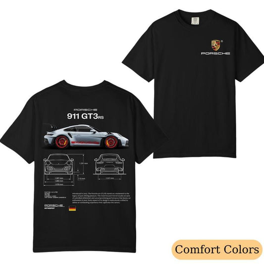 Comfort Colors Porsche 911 GT3 RS Aesthetic T-Shirt, 2-Sided Car Graphic Tee, Trendy Menswear Streetwear Casual Top