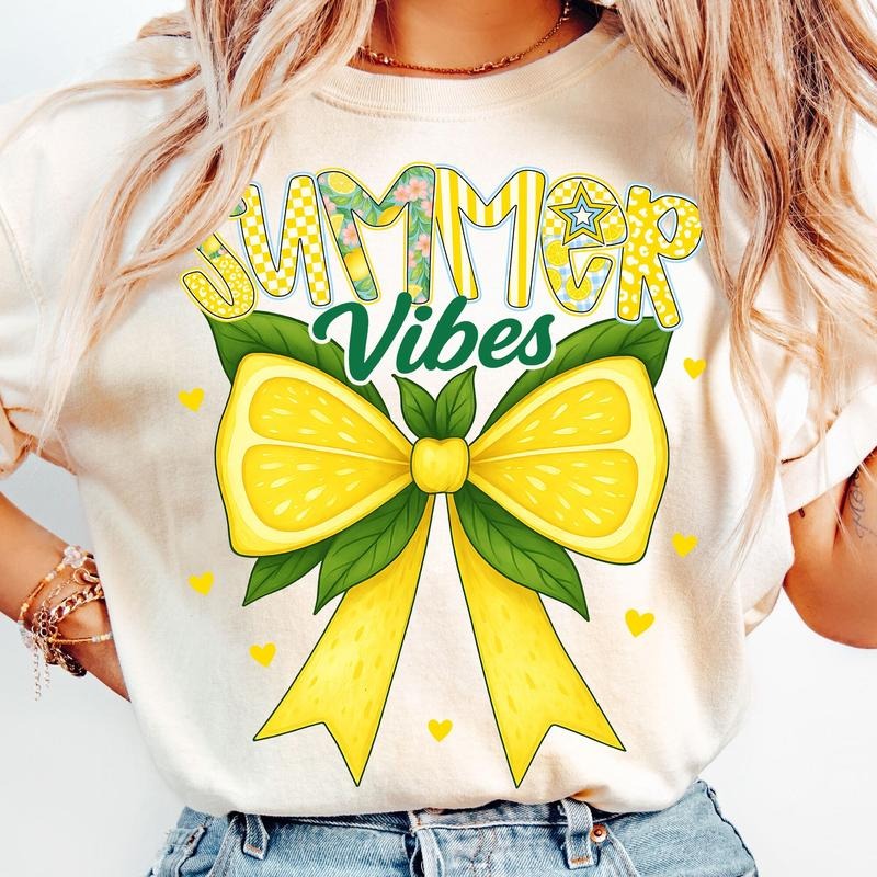 Comfort Colors Preppy Summer Vibes T-Shirt, Lemon Bow , Girly Summer Shirt, Coquette Lemon T-Shirt, Cute Summer Shirt, Trendy Summer TShirt