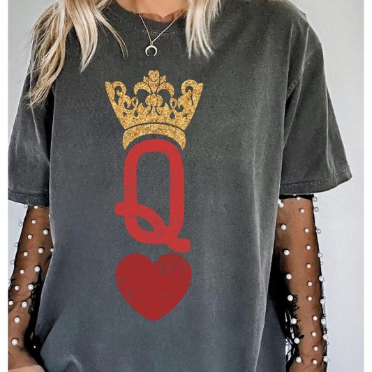 Comfort Colors Queen of Hearts Vintage Inspired Tee, Valentine's Day Gift T shirt, Birthday Gift Girl, Hearts t shirt, Gift for Girl friend