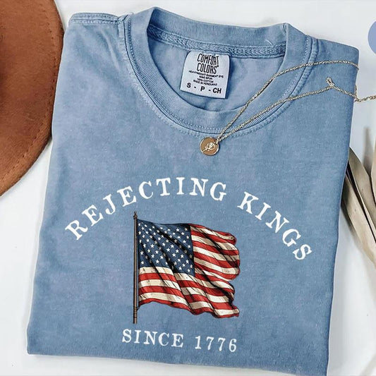 Comfort Colors Rejecting Kings Since 1776 Protest T-shirt - Pro Democracy Shirt, Anti Authoritarianism Shirt, Anti MAGA Tee with American Flag Design