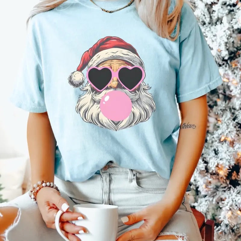 Comfort Colors Retro Cool Santa Women's Short Sleeve Graphic T-Shirt - Top, Womenswear