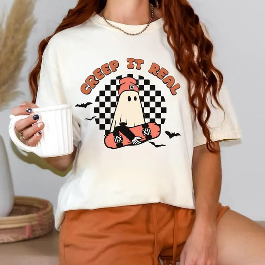 Comfort Colors Retro Halloween Shirt, Creep it Real Shirt, Vintage Ghost Halloween Shirt, Retro Fall Shirt, Fall Shirt, Halloween Gift Tee Cotton Fabric Top Traditional