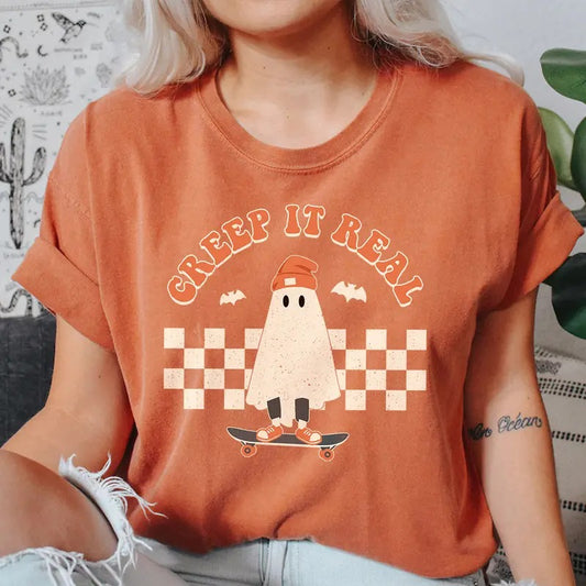 Comfort Colors Retro Halloween T-shirt, Creep It Real Shirt, Vintage Ghost Halloween Tee, Witch Shirt, Fall Shirt Cotton Fabric