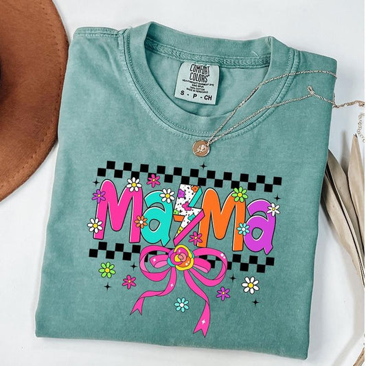 Comfort Colors Retro Mama Coquette Bow Shirt, Mama Checkered T-Shirt, Lightning Bolt Mama Shirt, Daisy Mom Tee, New Mom Gift