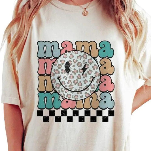 Comfort Colors Retro Mama Shirt, Mother's Day Shirt For Mom, Mom Tshirt, Mama Tshirt, Pregnancy Announcement Shirt, Mama Checkered Shirt, Mom Leopard Shirt, Mom Women Top Casual Comfortable Breathable T-Shirt Vintage Lady