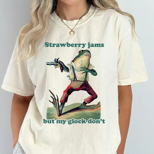 Comfort Colors Retro Meme Shirt, Strawberry Jams But My Pew Pew Don't, Funny Frog Raccoon Shirt, Funny Meme T-Shirt, Sarcastic Y2K Tee Shirt