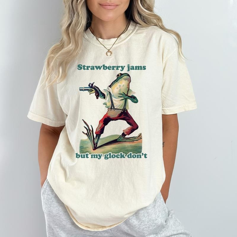 Comfort Colors Retro Meme Shirt, Strawberry Jams But My Pew Pew Don't, Funny Frog Raccoon Shirt, Funny Meme T-Shirt, Sarcastic Y2K Tee Shirtstyle{n002}2