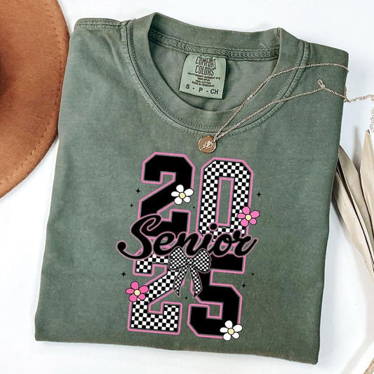 Comfort Colors Retro Senior 2025 Shirt, Class Of 2025 Tee, Graduation T-Shirt, Checkered Senior Shirt, High School Senior Tee, Unisex T-Shirt