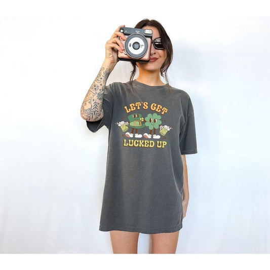 Comfort Colors Retro St Patty's Day Shirt, Let's get Lucked Up, Vintage St Patricks Day T Shirt, Day Drinking Shirt, Shamrock Lucky Tee